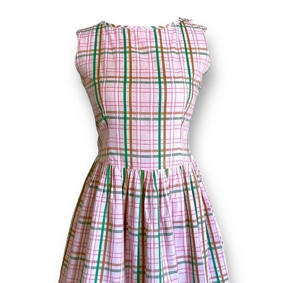 Vintage 1950s Womens Pink Plaid Dress Sz S Gassmann Switzerland Bow Detail Tween - Picture 4 of 9